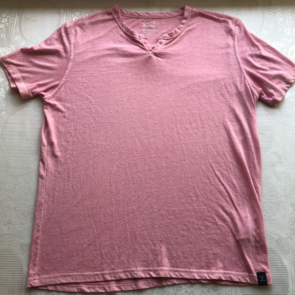 Lucky Brand Men’s Size L Pink Burnout Short Sleeves Henley Casual Light T-Shirt - Picture 2 of 15